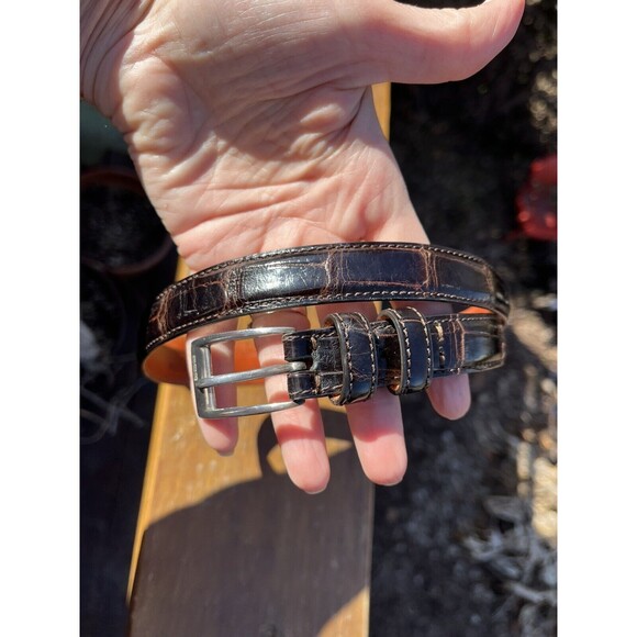 Ralph Lauren Genuine Alligator Leather Belt Dk Brown Sterling Silver Buckle 28 - Picture 15 of 16
